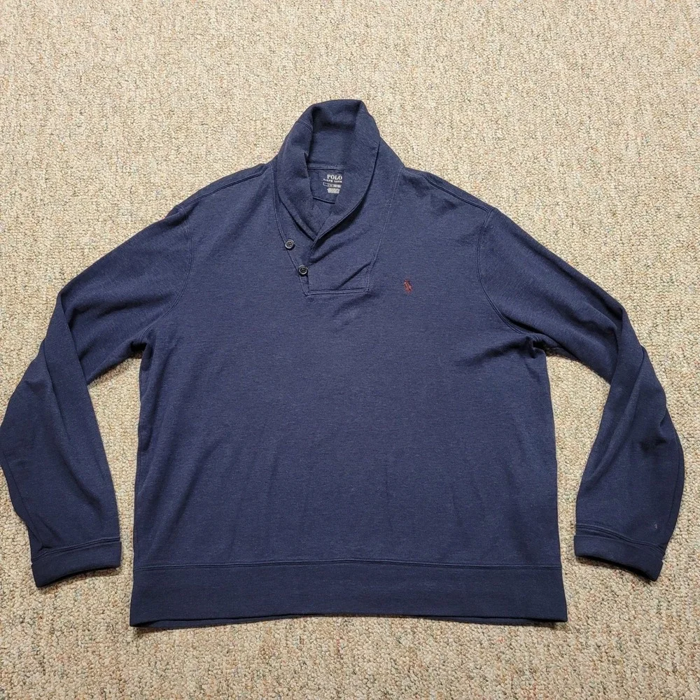 Polo Ralph Lauren Sweater Mens Large Blue Shawl Collar Pullover‎ Casual Pony